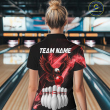 Load image into Gallery viewer, Red Smoking Bowling Polo &amp; 1/4-Zip Shirt For Women Custom Funny Eagle Team Bowling Jersey NYN3239
