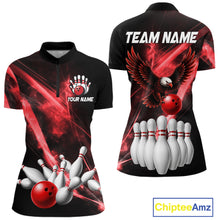 Load image into Gallery viewer, Red Smoking Bowling Polo &amp; 1/4-Zip Shirt For Women Custom Funny Eagle Team Bowling Jersey NYN3239
