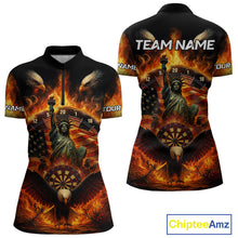 Load image into Gallery viewer, Custom Women's Darts Quarter-Zip Jersey US Flag Flaming Eagle Dartboard For Darts Team NYN0770