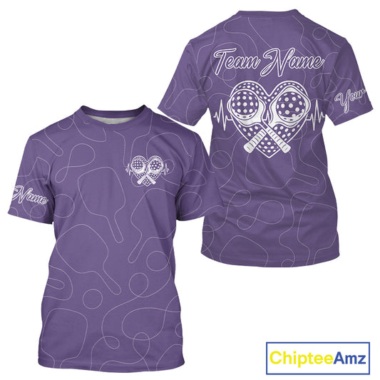 Men's Pickleball T-Shirt Custom Pickleball Heartbeat For Pickleball Lovers | Purple NYN1078