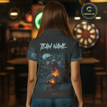 Load image into Gallery viewer, Personalized Blue Raven &amp; Skull Grunge Dart Jerseys, Dart Team Shirts For Women Custom NYN1096