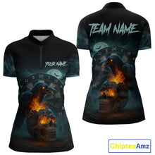 Load image into Gallery viewer, Personalized Blue Raven &amp; Skull Grunge Dart Jerseys, Dart Team Shirts For Women Custom NYN1096