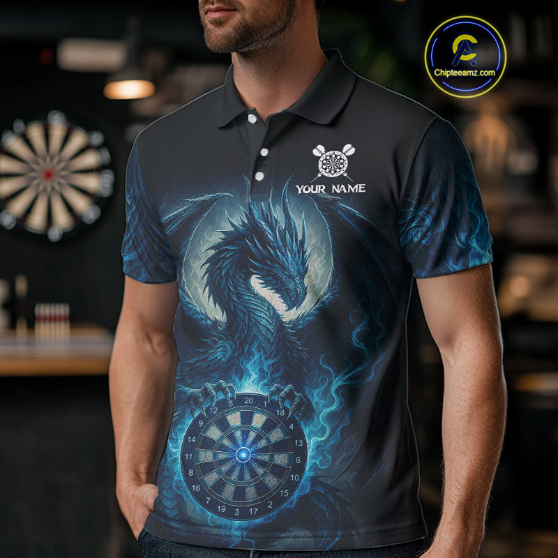 Custom Black And Blue Smoke Dragon Dartboard Dart Shirt For Men Outfits Dart Jerseys NYN1087