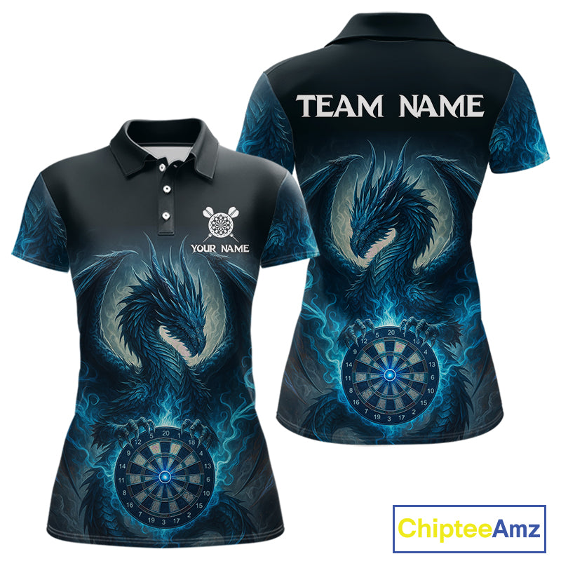 Custom Black And Blue Smoke Dragon Dartboard Dart Shirt For Women Outfits Dart Jerseys NYN1087