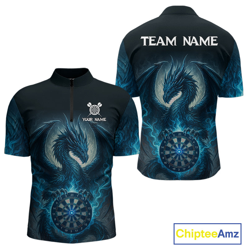 Custom Black And Blue Smoke Dragon Dartboard Dart Shirt For Men Outfits Dart Jerseys NYN1087