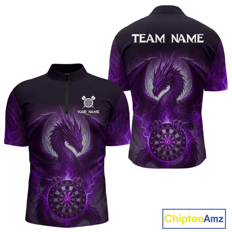 Custom Black And Purple Smoke Dragon Dartboard Dart Shirt For Men Outfits Dart Jerseys NYN1089
