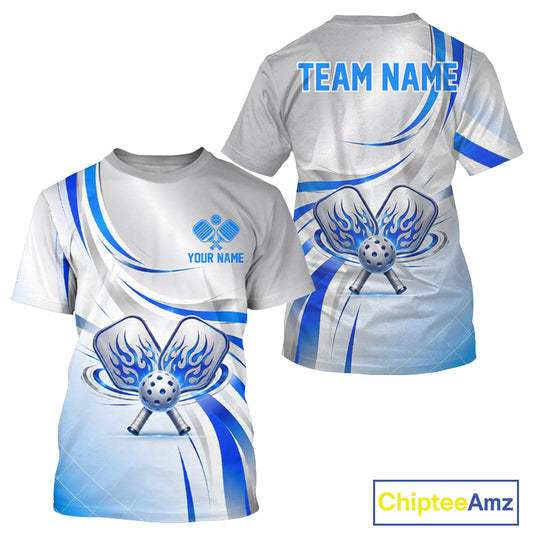 Blue And Silver Pickleball Custom Pickleball Team Shirts For Men, Flame Pickleball Paddles Jerseys NYN4109