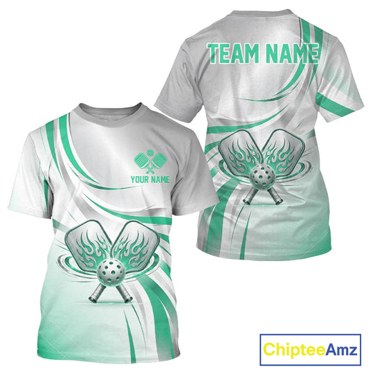 Green And Silver Pickleball Custom Pickleball Team Shirts For Men, Flame Pickleball Paddles Jerseys NYN4110