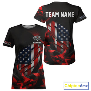 Custom Black And Red Patriotic Pickleball T-Shirt For Women US Flag Pickleball Jerseys NYN1433