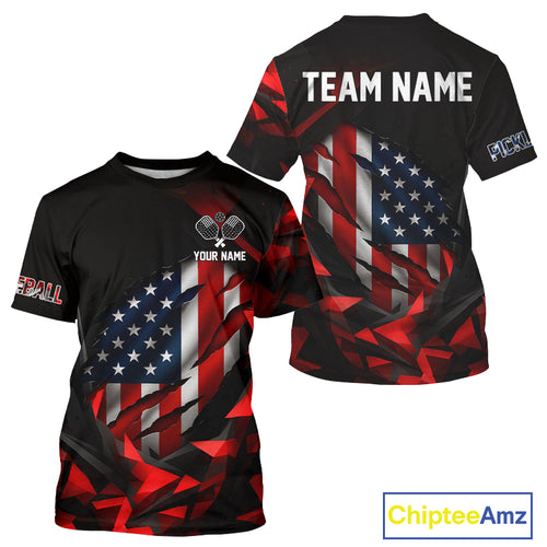 Custom Black And Red Patriotic Pickleball T-Shirt For Men US Flag Pickleball Jerseys NYN1433