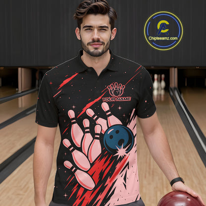 Retro Red Galaxy Women Bowling Polo Quarter Zip Shirts Custom Vintage Bowling Team League Jerseys NYN4495