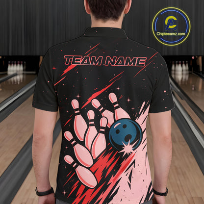 Retro Red Galaxy Women Bowling Polo Quarter Zip Shirts Custom Vintage Bowling Team League Jerseys NYN4495