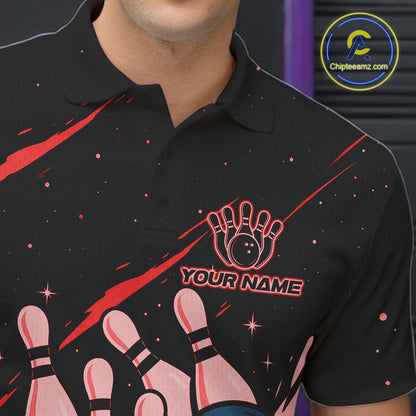 Retro Red Galaxy Women Bowling Polo Quarter Zip Shirts Custom Vintage Bowling Team League Jerseys NYN4495