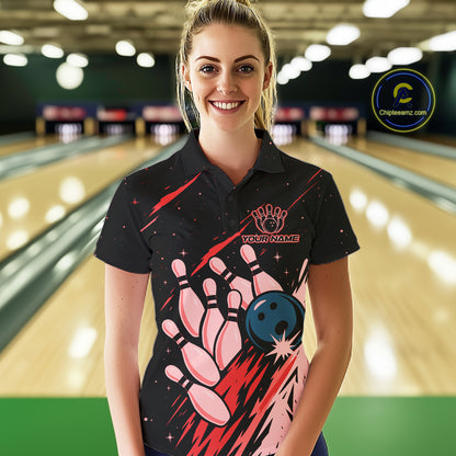 Retro Red Galaxy Mens Bowling Polo Quarter Zip Shirts Custom Vintage Bowling Team League Jerseys NYN4495