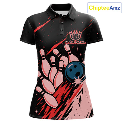 Retro Red Galaxy Mens Bowling Polo Quarter Zip Shirts Custom Vintage Bowling Team League Jerseys NYN4495