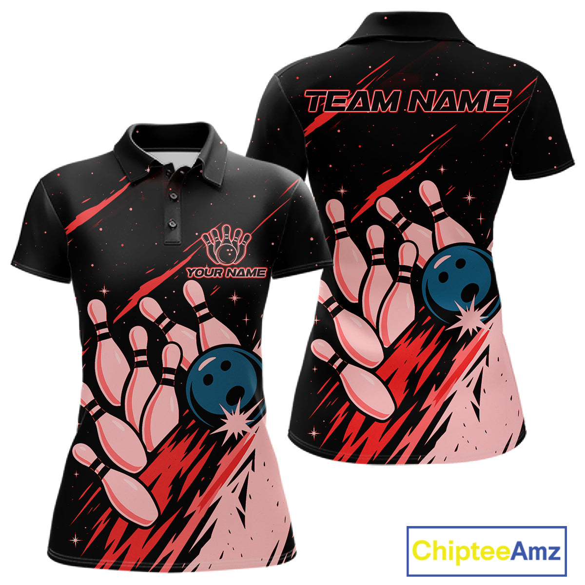 Retro Red Galaxy Mens Bowling Polo Quarter Zip Shirts Custom Vintage Bowling Team League Jerseys NYN4495