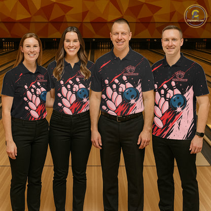 Retro Red Galaxy Women Bowling Polo Quarter Zip Shirts Custom Vintage Bowling Team League Jerseys NYN4495