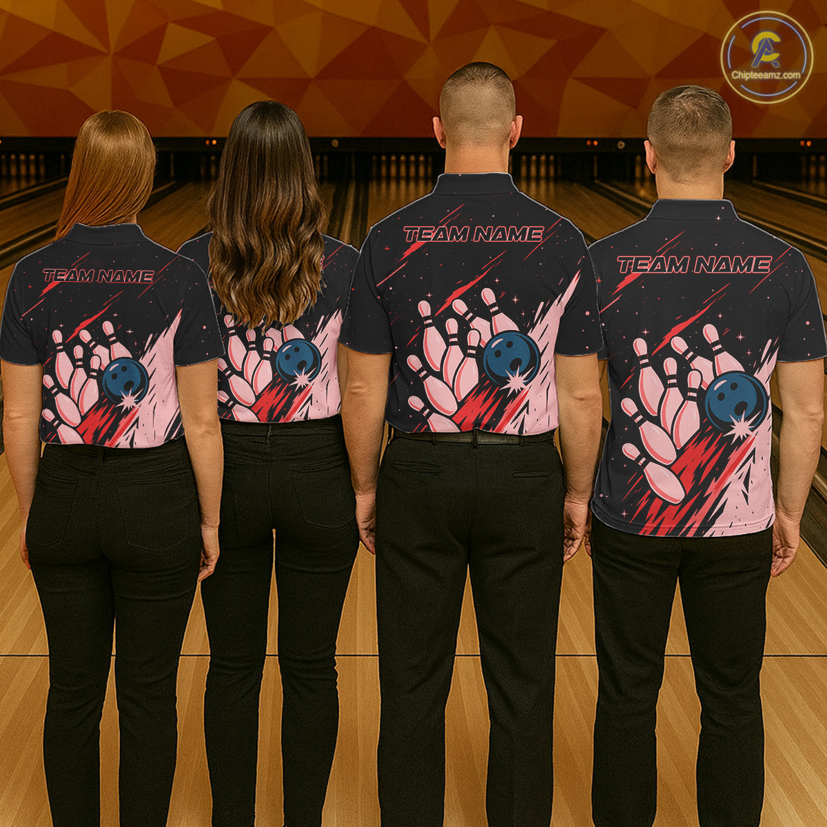Retro Red Galaxy Mens Bowling Polo Quarter Zip Shirts Custom Vintage Bowling Team League Jerseys NYN4495