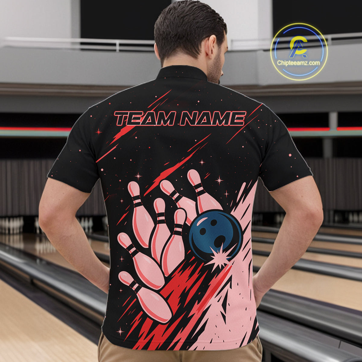 Retro Red Galaxy Women Bowling Polo Quarter Zip Shirts Custom Vintage Bowling Team League Jerseys NYN4495