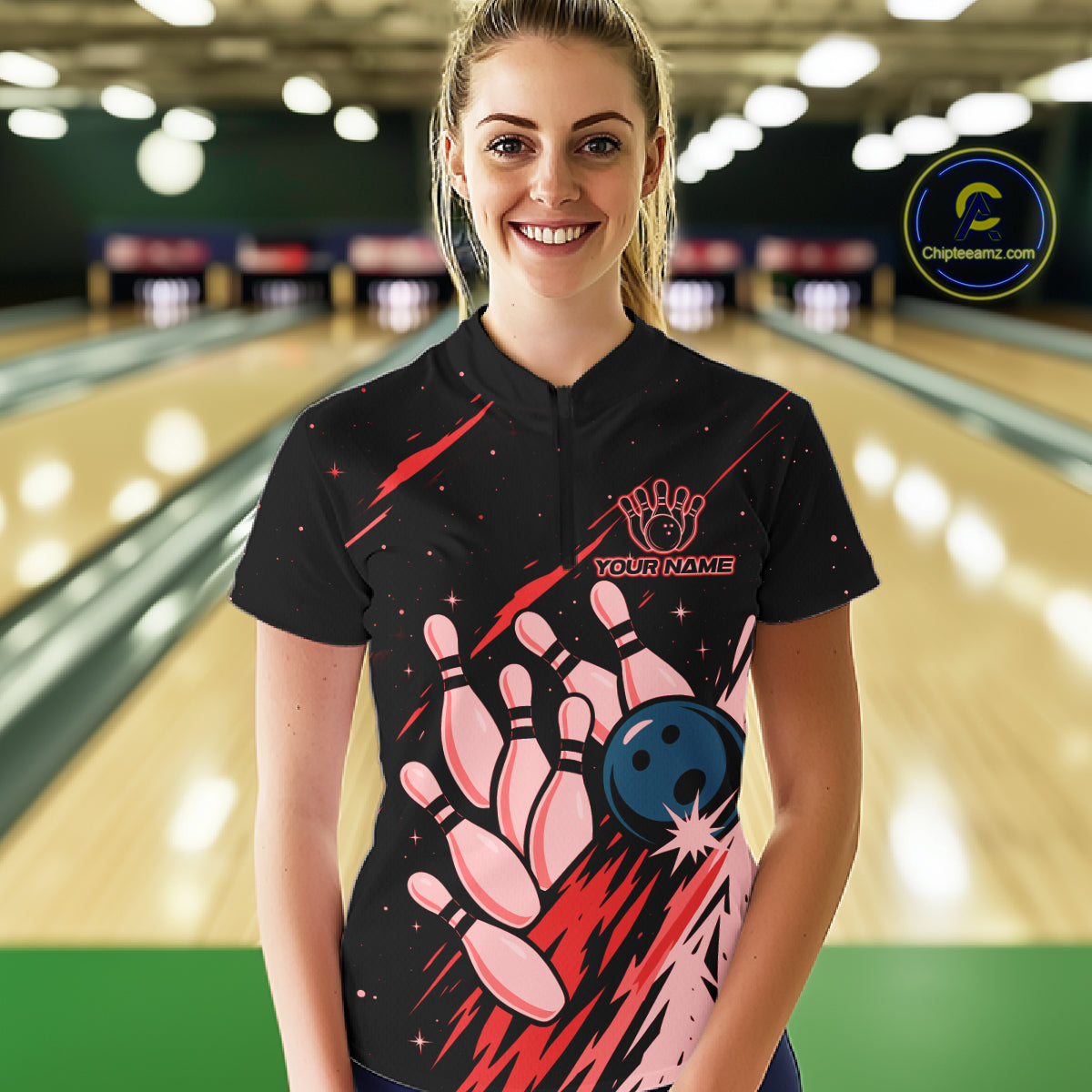 Retro Red Galaxy Mens Bowling Polo Quarter Zip Shirts Custom Vintage Bowling Team League Jerseys NYN4495