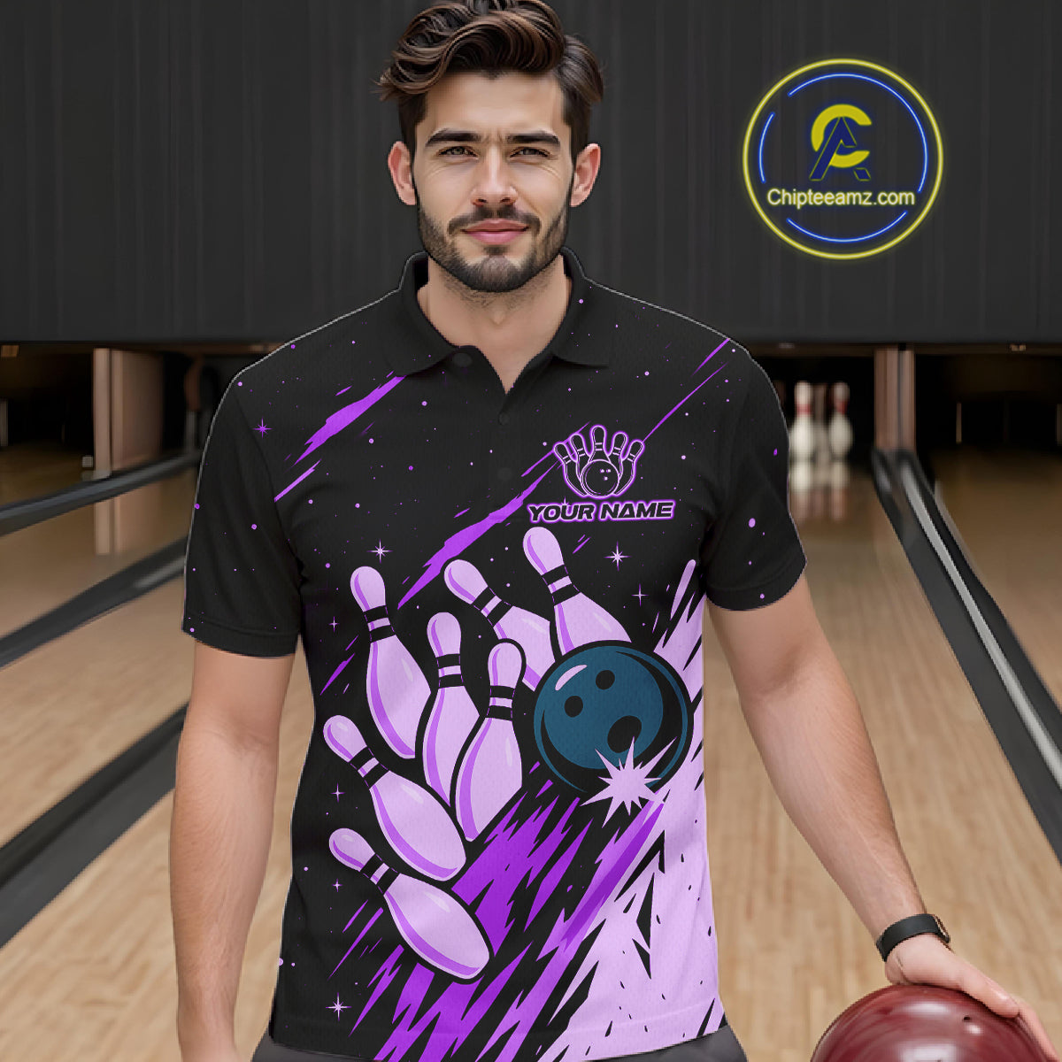 Retro Purple Galaxy Women Bowling Polo Quarter Zip Shirts Custom Vintage Bowling Team League Jerseys NYN4496