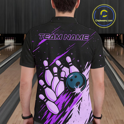 Retro Purple Galaxy Women Bowling Polo Quarter Zip Shirts Custom Vintage Bowling Team League Jerseys NYN4496