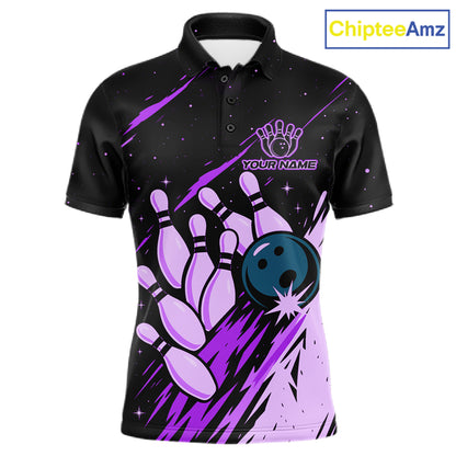 Retro Purple Galaxy Women Bowling Polo Quarter Zip Shirts Custom Vintage Bowling Team League Jerseys NYN4496