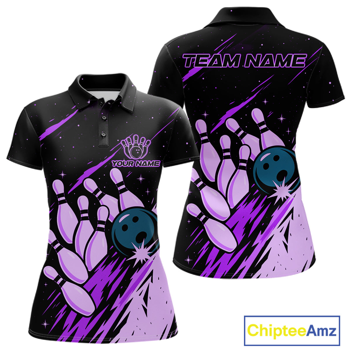 Retro Purple Galaxy Mens Bowling Polo Quarter Zip Shirts Custom Vintage Bowling Team League Jerseys NYN4496