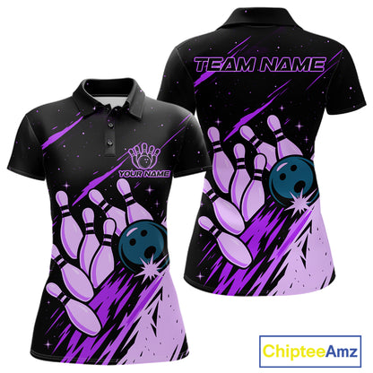 Retro Purple Galaxy Mens Bowling Polo Quarter Zip Shirts Custom Vintage Bowling Team League Jerseys NYN4496