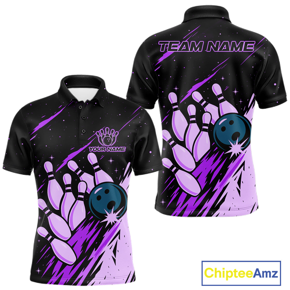 Retro Purple Galaxy Women Bowling Polo Quarter Zip Shirts Custom Vintage Bowling Team League Jerseys NYN4496