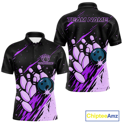 Retro Purple Galaxy Women Bowling Polo Quarter Zip Shirts Custom Vintage Bowling Team League Jerseys NYN4496