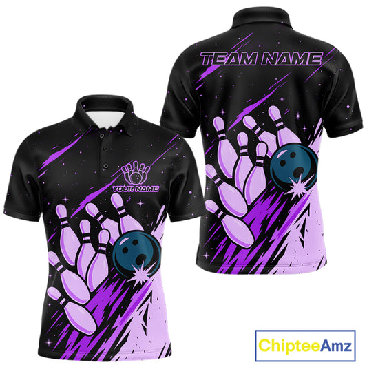 Retro Purple Galaxy Women Bowling Polo Quarter Zip Shirts Custom Vintage Bowling Team League Jerseys NYN4496