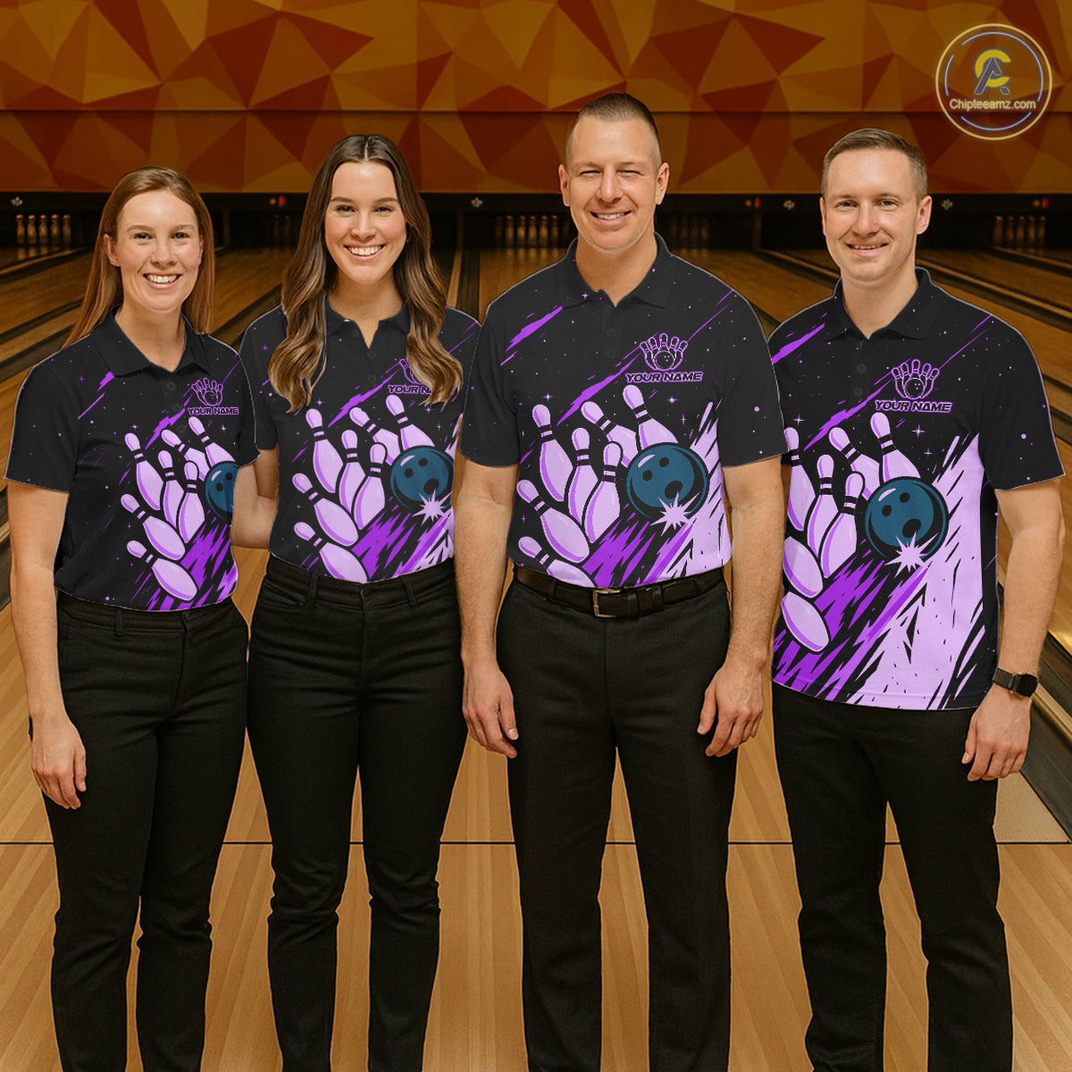 Retro Purple Galaxy Mens Bowling Polo Quarter Zip Shirts Custom Vintage Bowling Team League Jerseys NYN4496