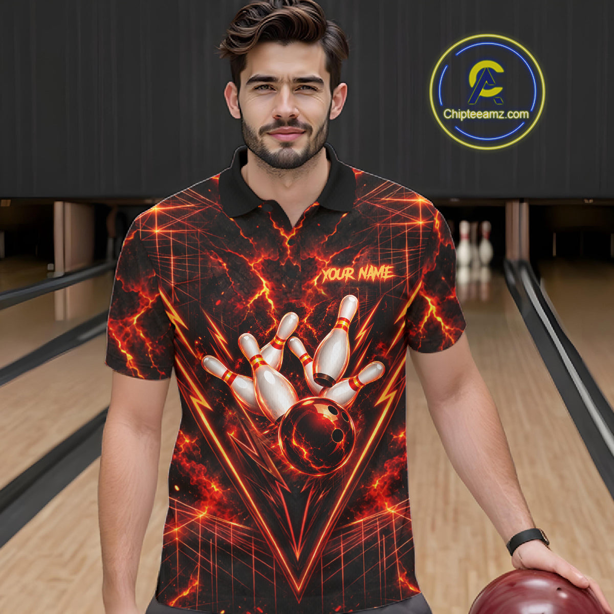 Fire Flame Tiger Bowling Shirt For Women Personalized Red Fiery Tiger Bowling Polo 1/4-Zip Team Jersey NYN4504