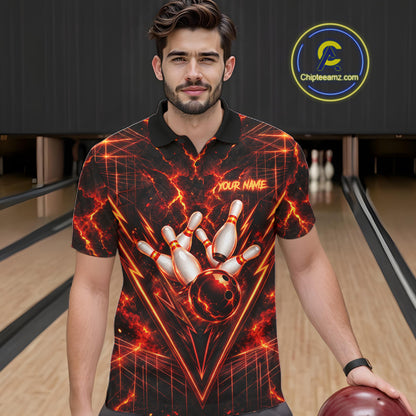 Fire Flame Tiger Bowling Shirt For Women Personalized Red Fiery Tiger Bowling Polo 1/4-Zip Team Jersey NYN4504