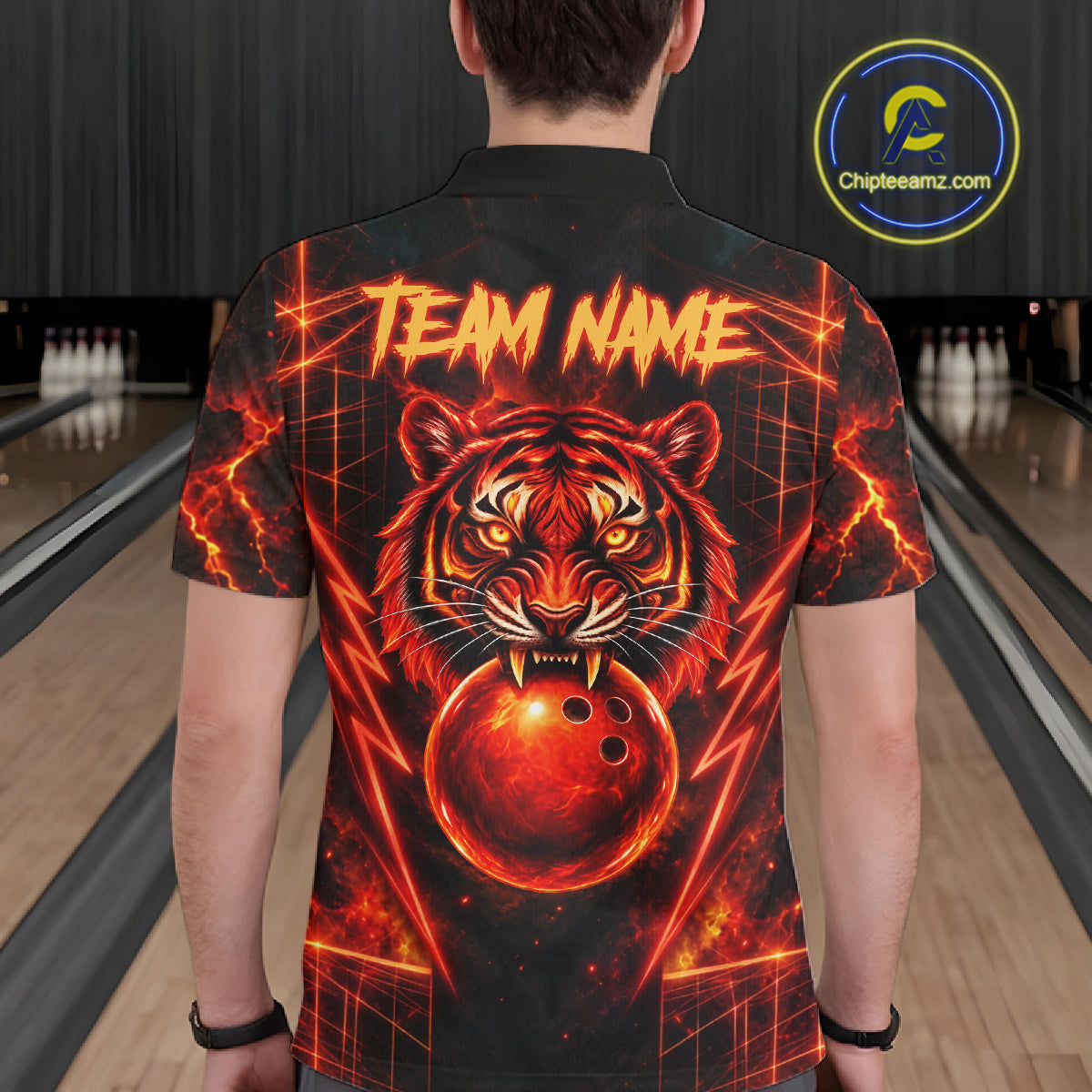 Fire Flame Tiger Bowling Shirt For Women Personalized Red Fiery Tiger Bowling Polo 1/4-Zip Team Jersey NYN4504