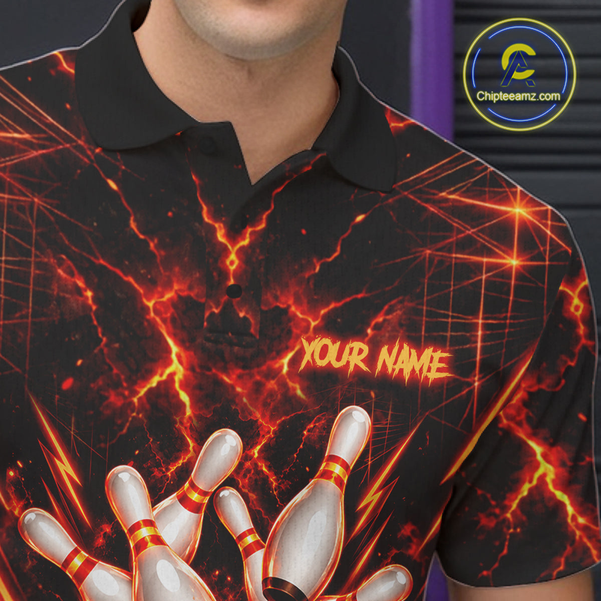 Fire Flame Tiger Bowling Shirt For Women Personalized Red Fiery Tiger Bowling Polo 1/4-Zip Team Jersey NYN4504