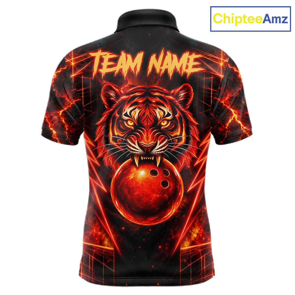 Fire Flame Tiger Bowling Shirt For Women Personalized Red Fiery Tiger Bowling Polo 1/4-Zip Team Jersey NYN4504