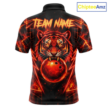 Fire Flame Tiger Bowling Shirt For Women Personalized Red Fiery Tiger Bowling Polo 1/4-Zip Team Jersey NYN4504