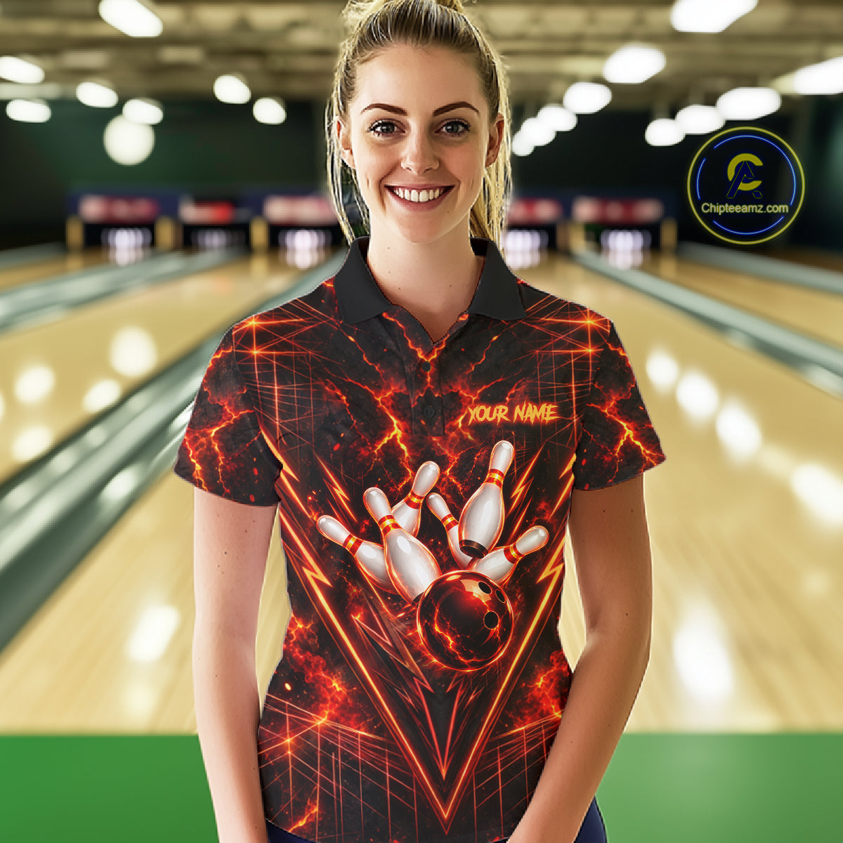 Fire Flame Tiger Bowling Shirt For Men Personalized Red Fiery Tiger Bowling Polo 1/4-Zip Team Jersey NYN4504