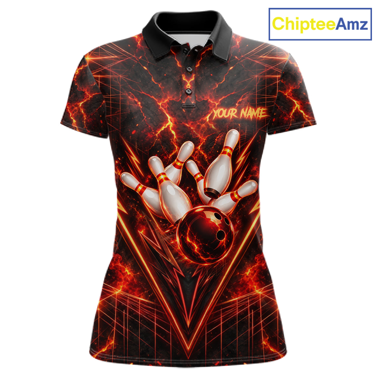 Fire Flame Tiger Bowling Shirt For Men Personalized Red Fiery Tiger Bowling Polo 1/4-Zip Team Jersey NYN4504