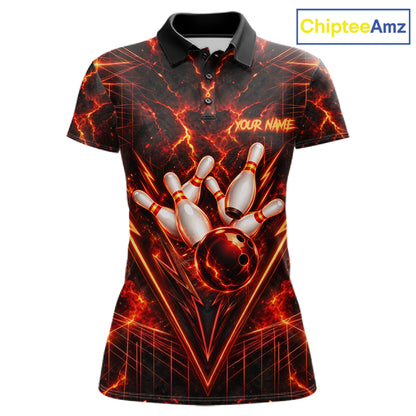Fire Flame Tiger Bowling Shirt For Men Personalized Red Fiery Tiger Bowling Polo 1/4-Zip Team Jersey NYN4504