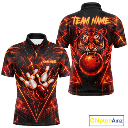 Fire Flame Tiger Bowling Shirt For Women Personalized Red Fiery Tiger Bowling Polo 1/4-Zip Team Jersey NYN4504