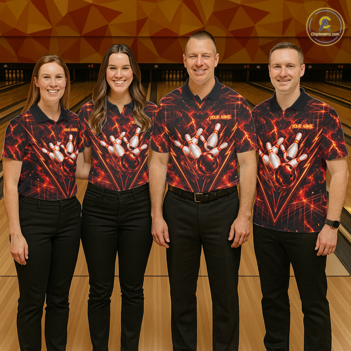 Fire Flame Tiger Bowling Shirt For Women Personalized Red Fiery Tiger Bowling Polo 1/4-Zip Team Jersey NYN4504