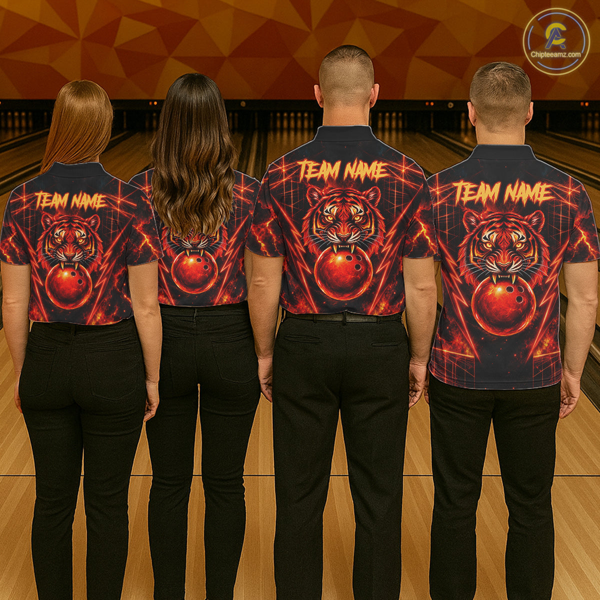 Fire Flame Tiger Bowling Shirt For Women Personalized Red Fiery Tiger Bowling Polo 1/4-Zip Team Jersey NYN4504