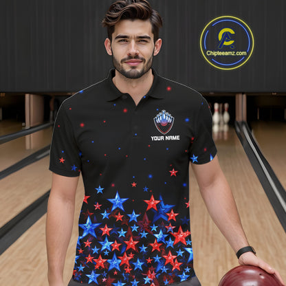 Personalized Women Bowling Shirt Red & Blue Star Bowling Ball & Pins Team Bowling Jersey For Men Bowler NYN4515