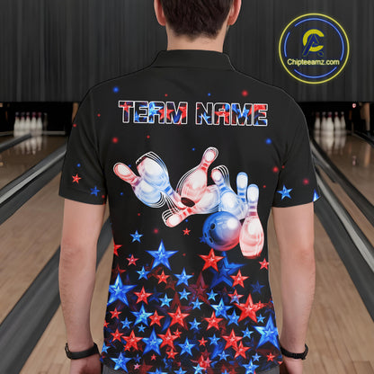 Personalized Women Bowling Shirt Red & Blue Star Bowling Ball & Pins Team Bowling Jersey For Men Bowler NYN4515