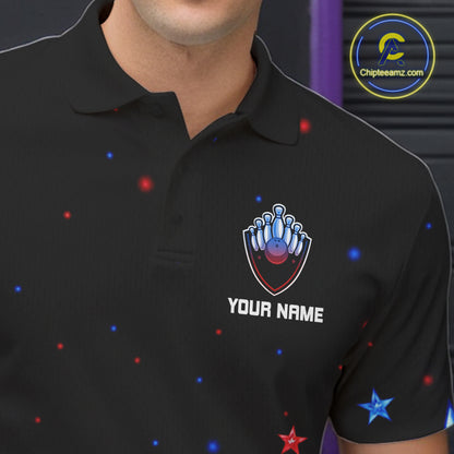 Personalized Women Bowling Shirt Red & Blue Star Bowling Ball & Pins Team Bowling Jersey For Men Bowler NYN4515
