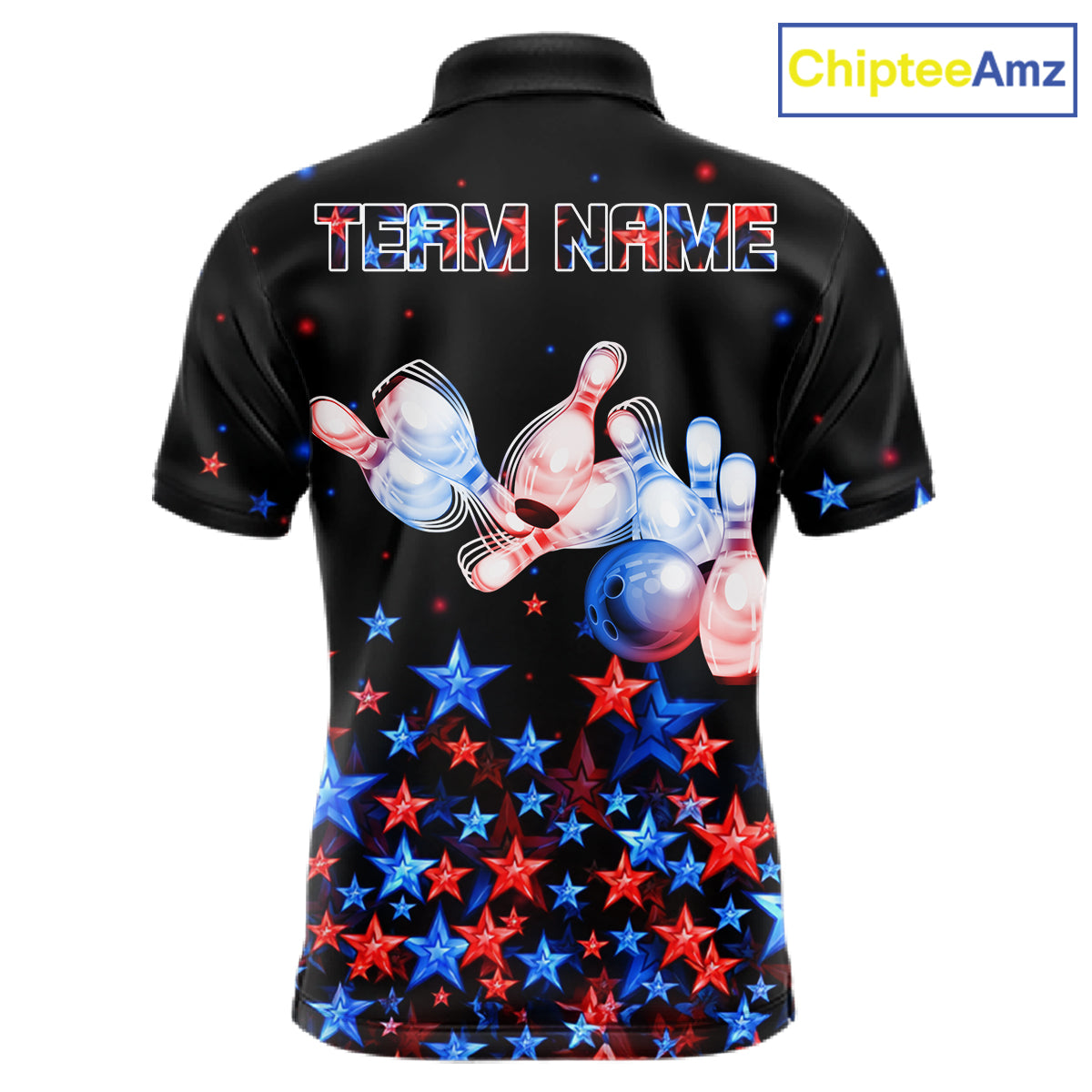 Personalized Women Bowling Shirt Red & Blue Star Bowling Ball & Pins Team Bowling Jersey For Men Bowler NYN4515