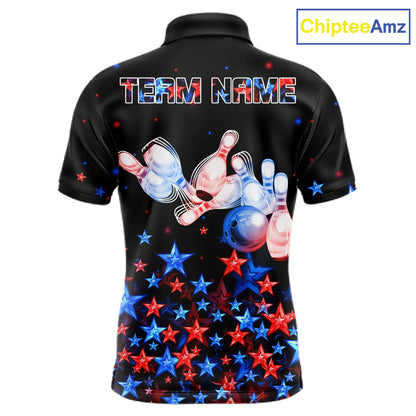 Personalized Women Bowling Shirt Red & Blue Star Bowling Ball & Pins Team Bowling Jersey For Men Bowler NYN4515